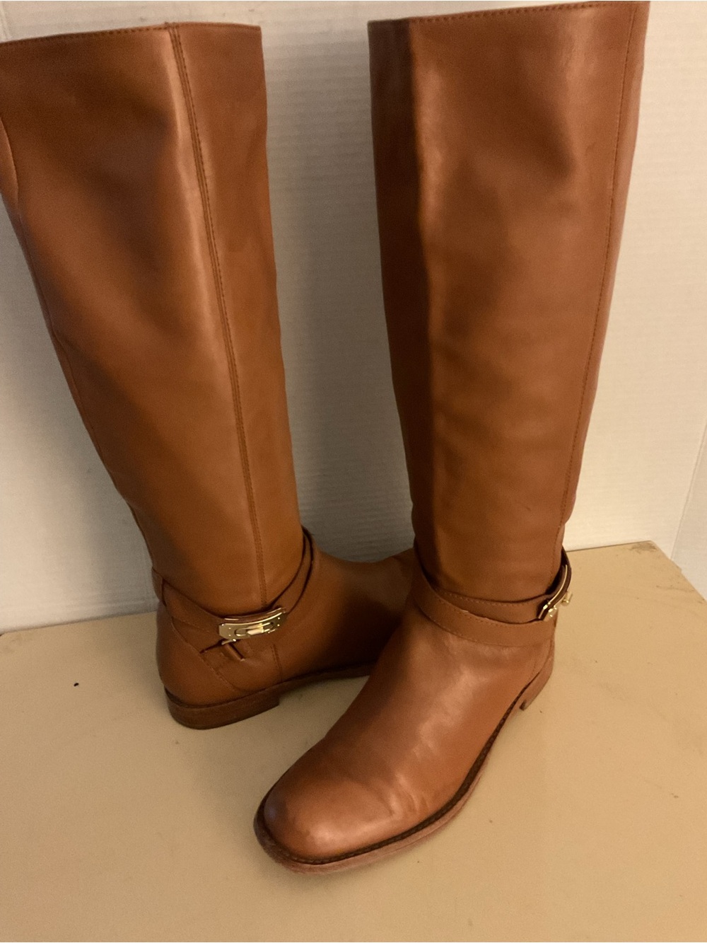 Coach women chestnut leather tall knee tall knee high riding boots US 8.5